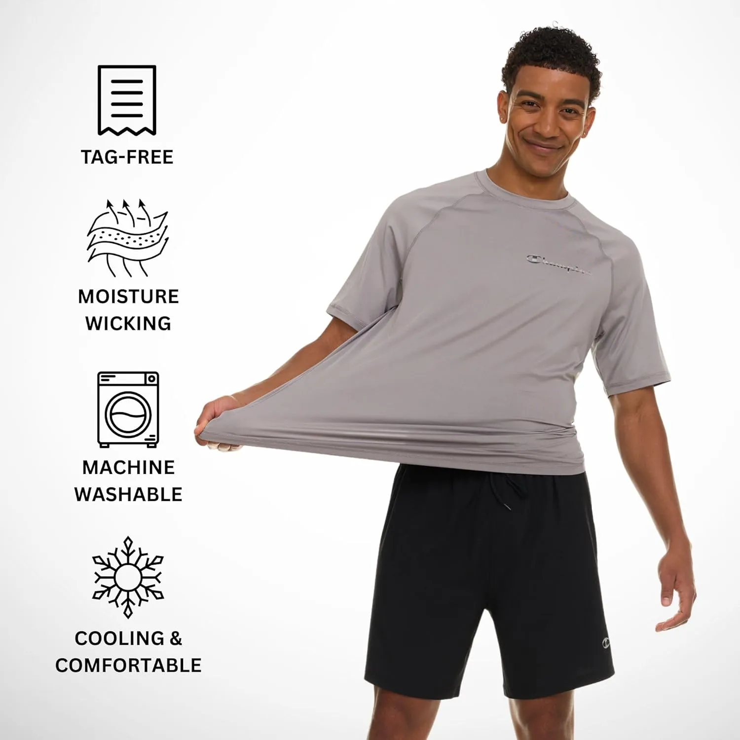 Champion Rash Guard for Men Short Sleeve, Mens Swim Shirt, Sun Shirt UPF  50 UV Protection, SPF Quick Drying Rashguard