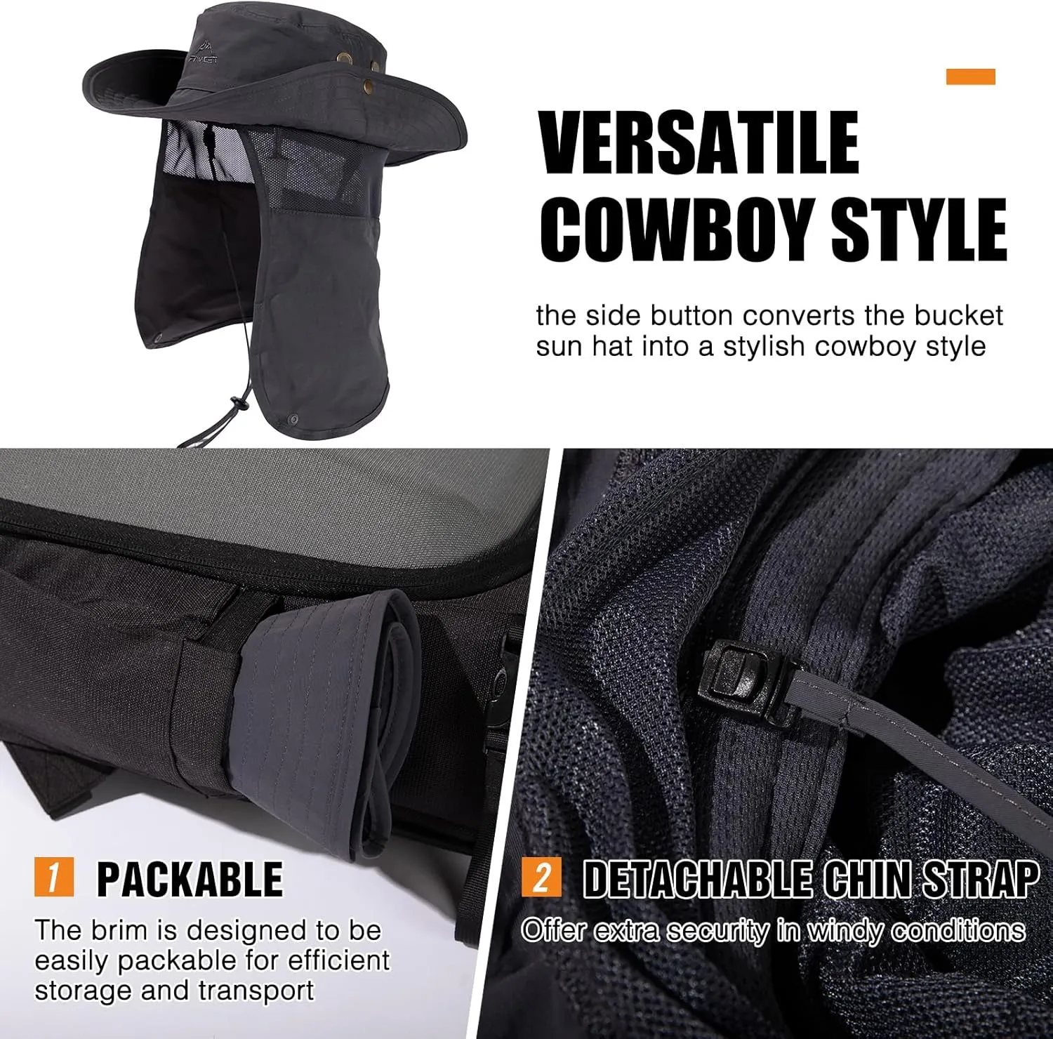 Comhats Oversized XL XXL Waterproof UPF50  Neck Flap Protection Cover Wide Brim Golf Packable Sun Hats for Men