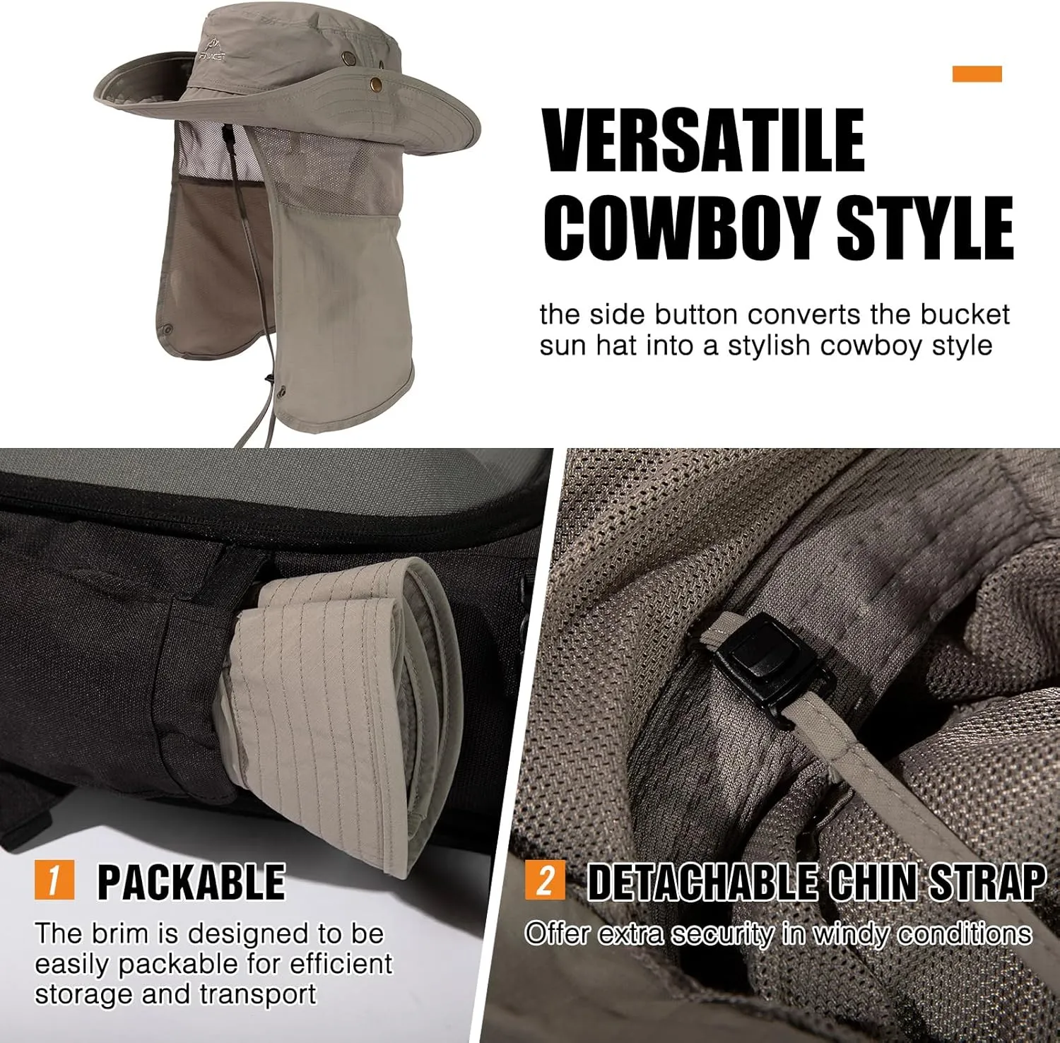 Comhats Oversized XL XXL Waterproof UPF50  Neck Flap Protection Cover Wide Brim Golf Packable Sun Hats for Men