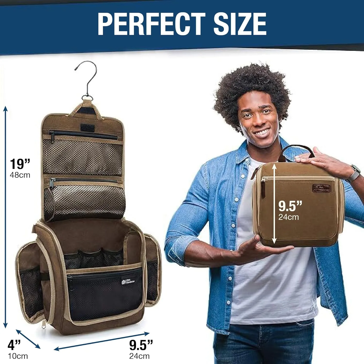 D&D Hanging Travel Toiletry Bag for Men and Women ?C Large Cosmetics, Makeup and Toiletries Organizer Kit with 10 Compartments, YKK Zippers, XXL Metal Swivel Hook, Water-Resistant Nylon