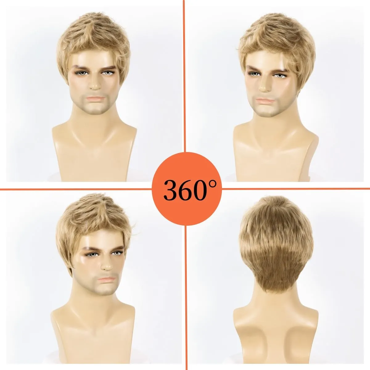 Mens Blonde Wig Short Straight Synthetic Blonde Hair Wigs for Male Guy Daily Wear Anime Costume Halloween Cosplay Party