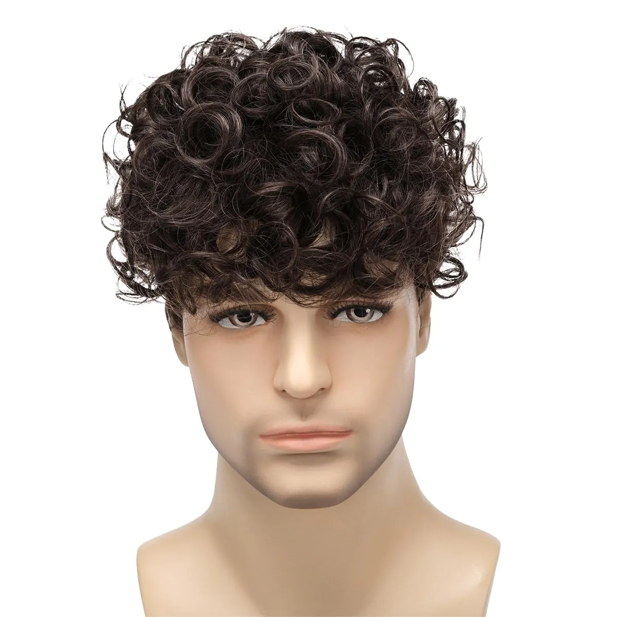 Mens Curly Wigs Dack Brown Short Wig,Synthetic Heat Resistant Costume Wig Mens Daily Cosplay Party Halloween