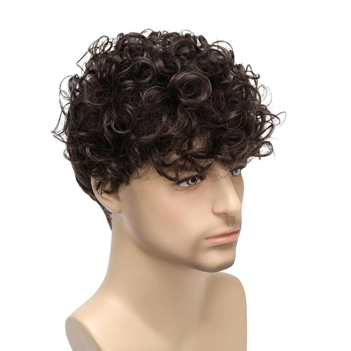 Mens Curly Wigs Dack Brown Short Wig,Synthetic Heat Resistant Costume Wig Mens Daily Cosplay Party Halloween