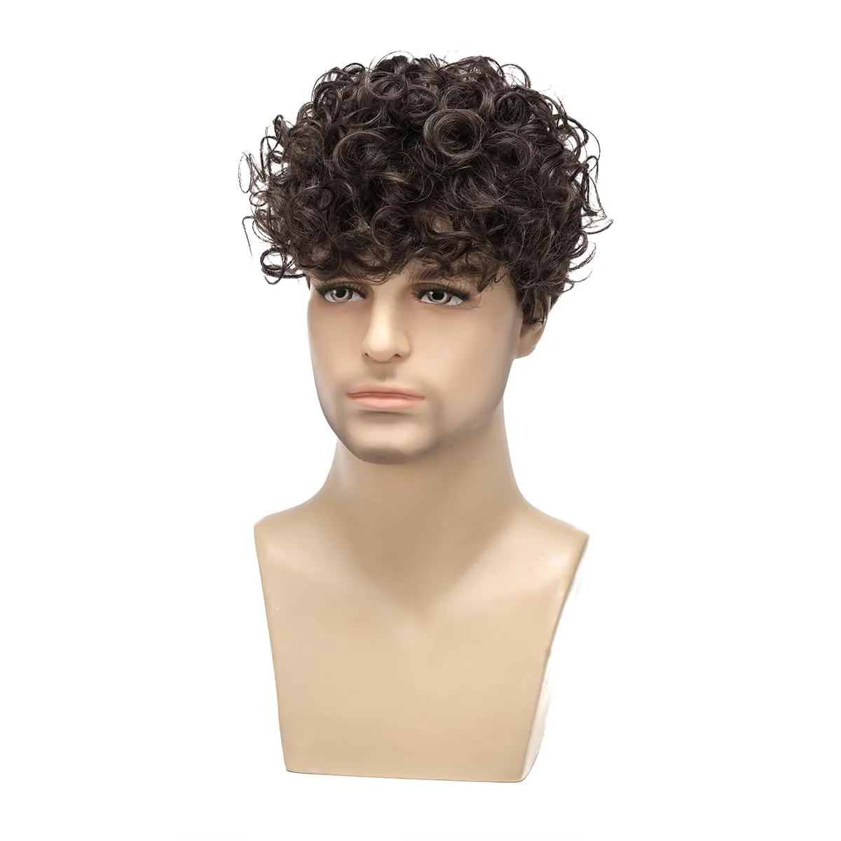 Mens Curly Wigs Dack Brown Short Wig,Synthetic Heat Resistant Costume Wig Mens Daily Cosplay Party Halloween
