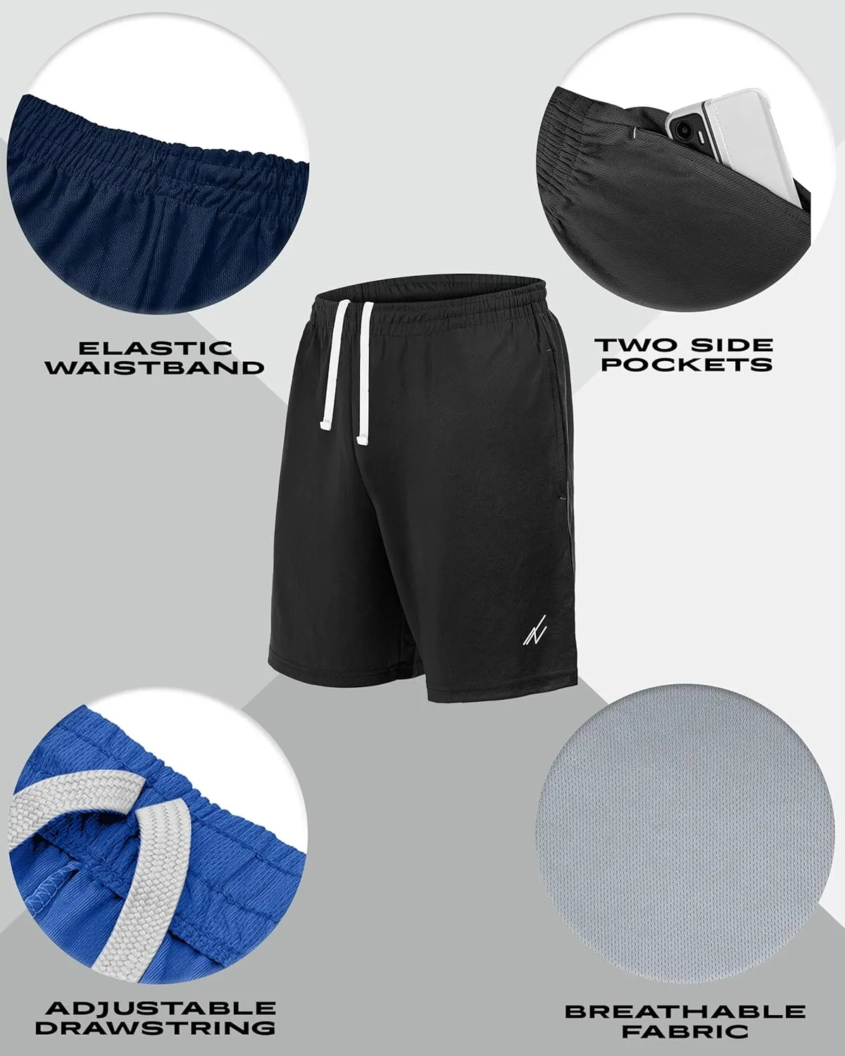 NY Threads 5 Pack Men's Athletic Shorts Quick Dry Loose-Fit Lightweight Running Workout Gym Shorts with Pockets