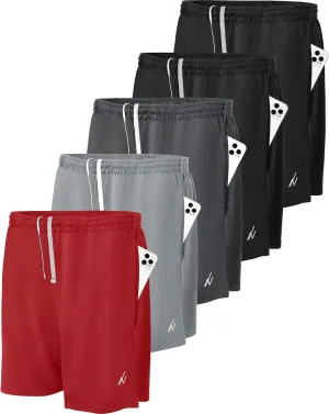 NY Threads 5 Pack Men's Athletic Shorts Quick Dry Loose-Fit Lightweight Running Workout Gym Shorts with Pockets