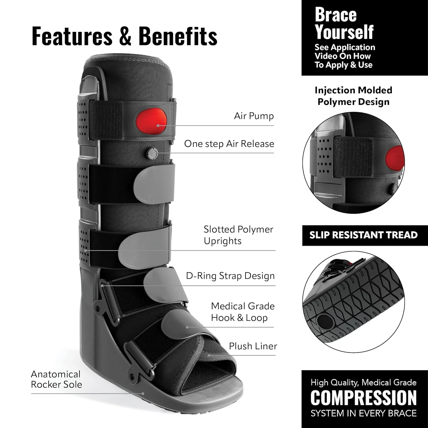 Rapid Recover Walking Boot  Medical-Grade Foot & Ankle Support with Adjustable Air Pump, Post-Op and Injury Recovery, Medium