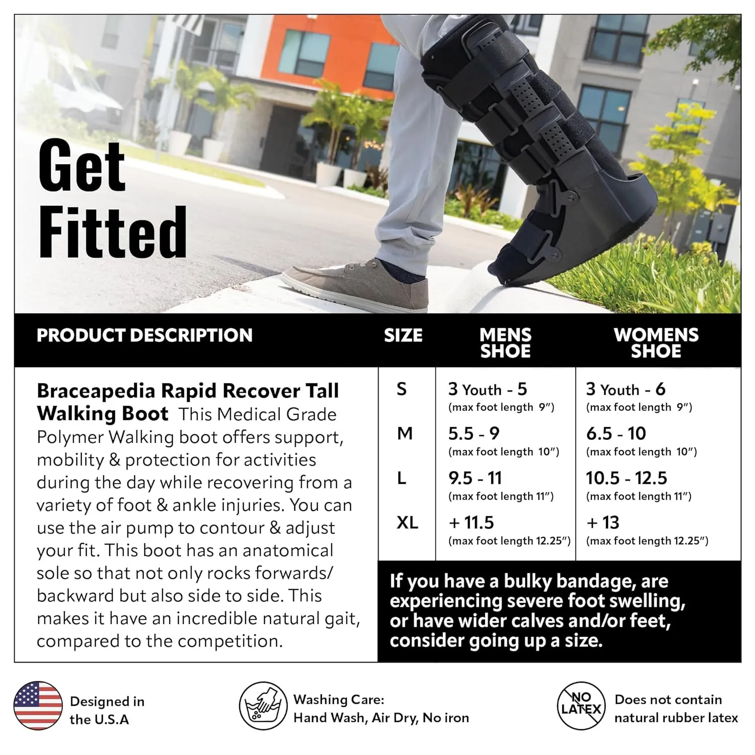 Rapid Recover Walking Boot  Medical-Grade Foot & Ankle Support with Adjustable Air Pump, Post-Op and Injury Recovery, Medium