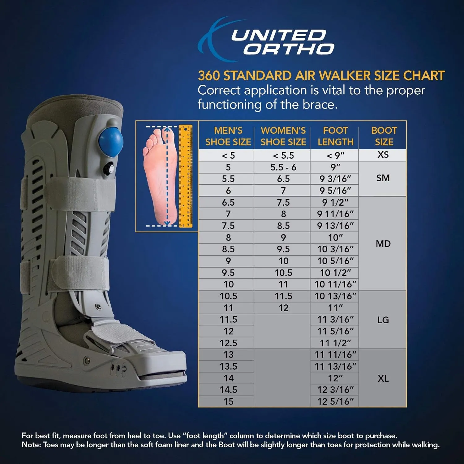 United Ortho USA16103 360 Air Walker Standard Fracture Boot, Small, Grey